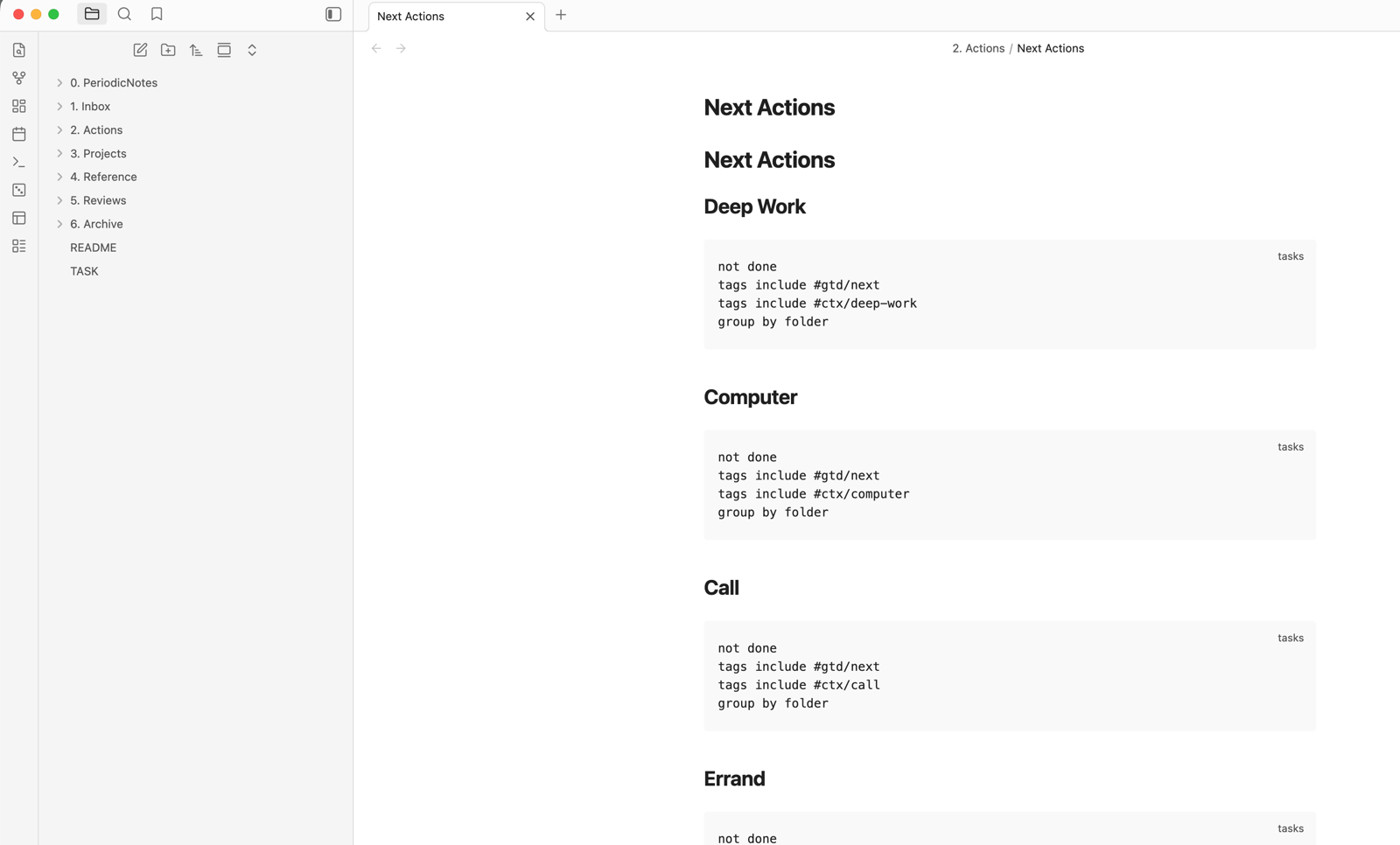 GTD next actions example