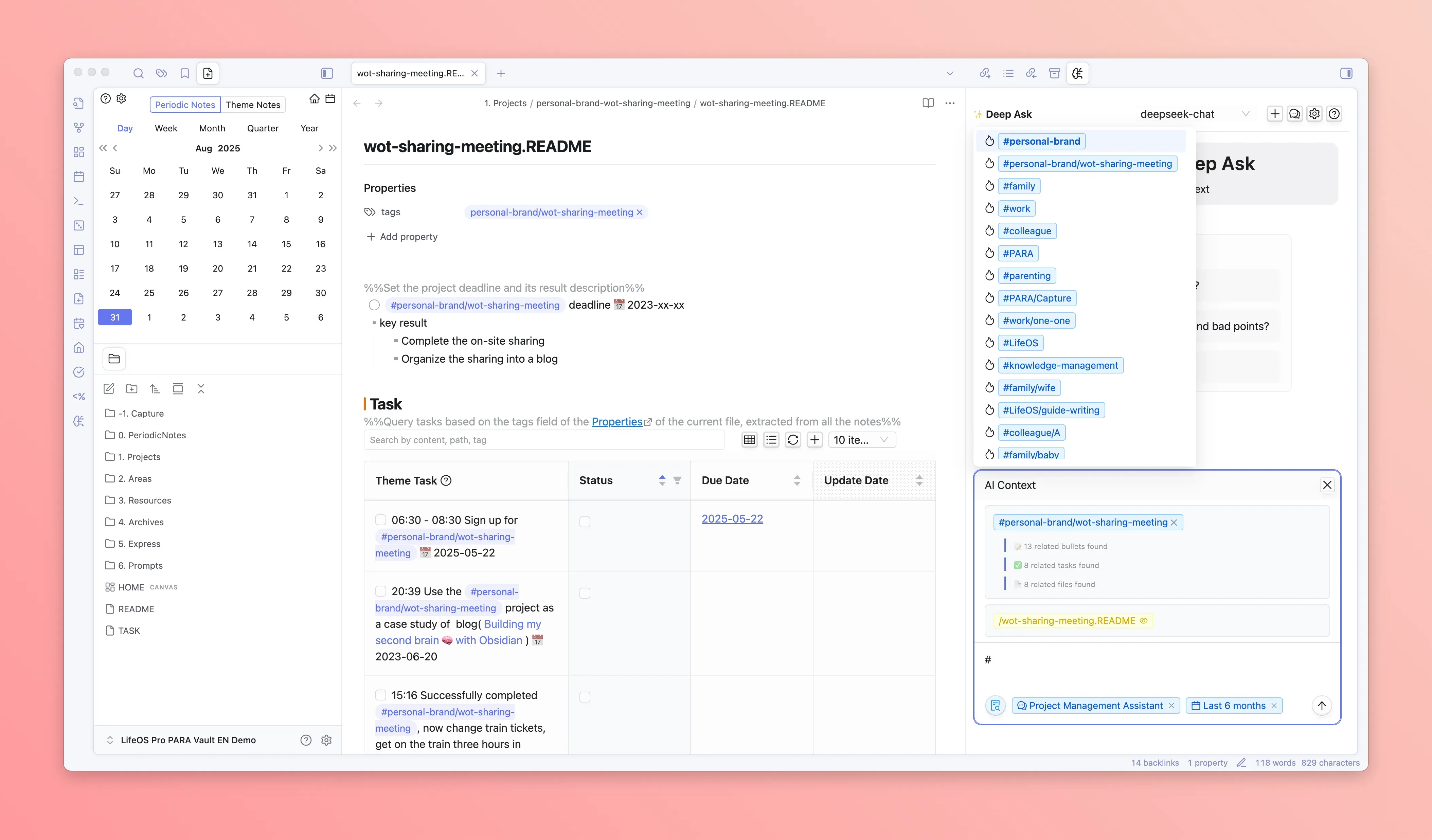 DeepAsk tag context: ask around one theme